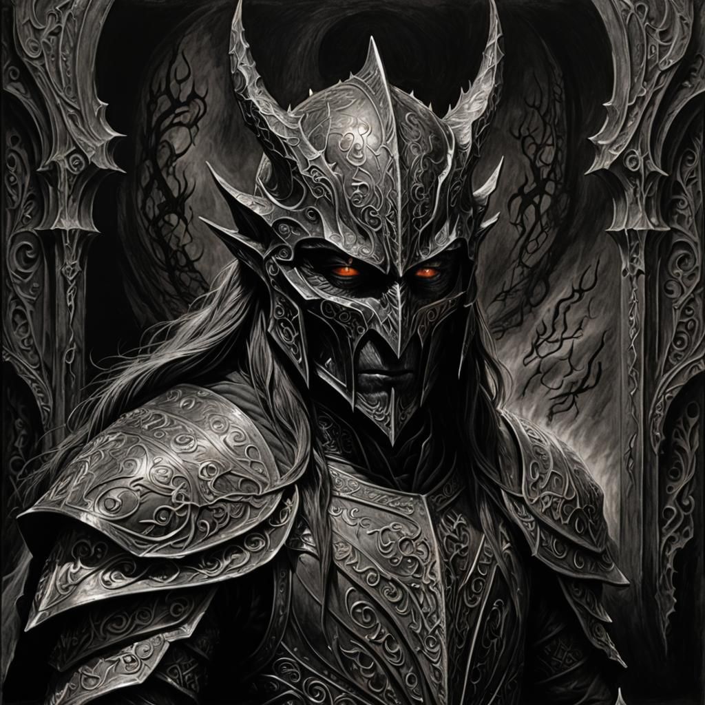 Young Sauron Arising: Hyperdetailed Charcoal Drawing