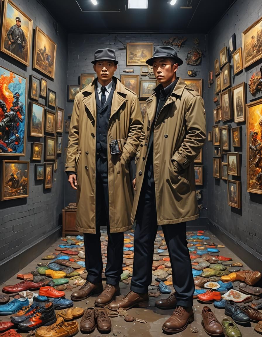 Chinese detectives curiously staring at gory and strange 3D ...