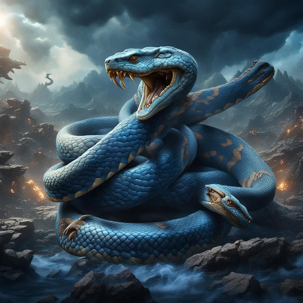 Epic Snake Fight in Heaven, Detailed Matte Painting