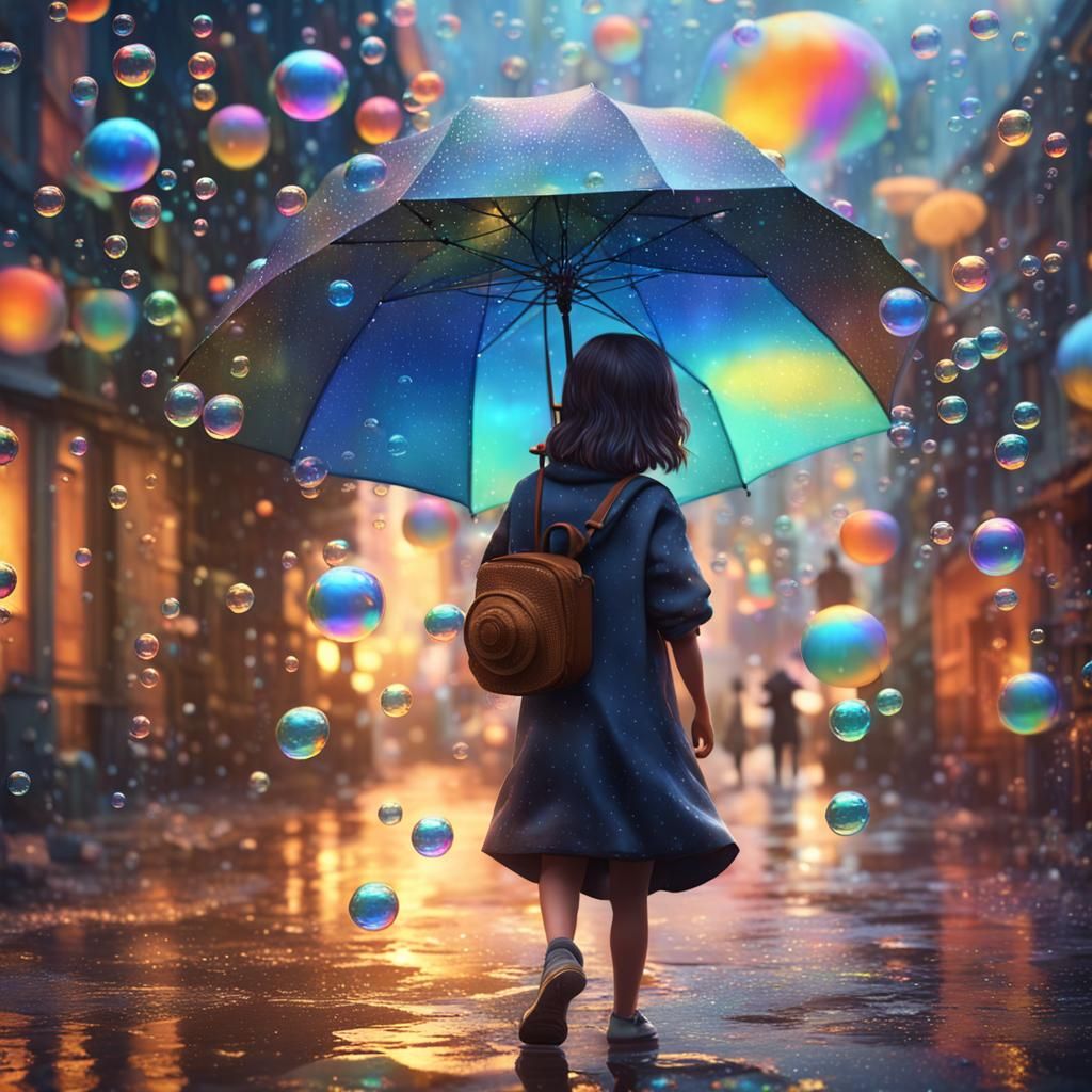 Girl with Iridescent Bubbles in Unreal Engine