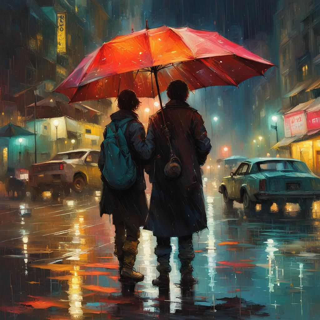 Night Scene with Umbrella, Detailed Matte Painting