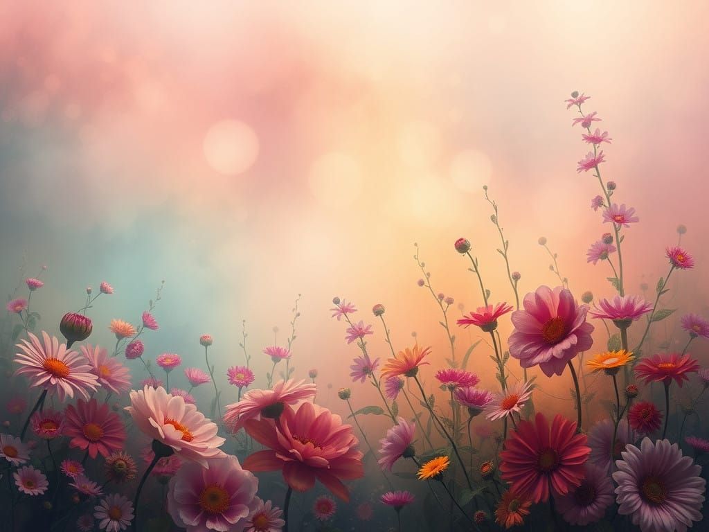 Dreamy Floral Scene in Atmospheric Mixed Media