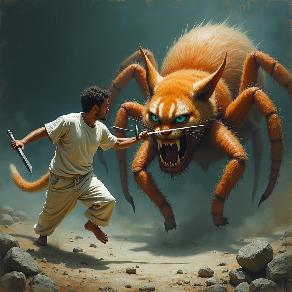 Miniature Warrior Rides Cat into Battle