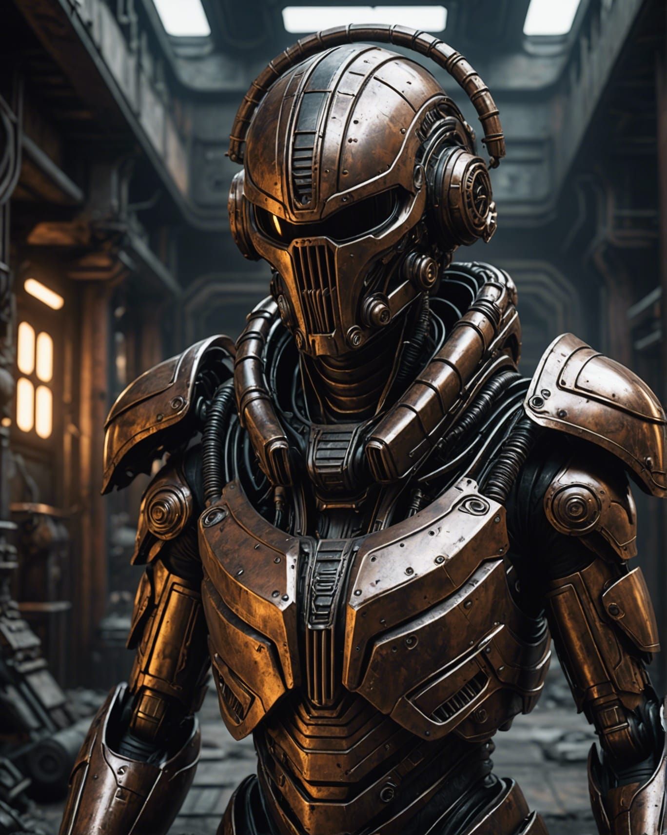 Alien Brass Legion Warrior in Dystopian Landscape