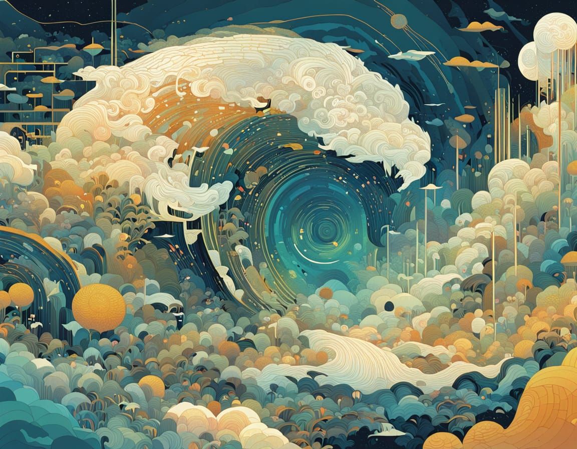 Abstract Organic Microscopic Structures in Synthwave Style