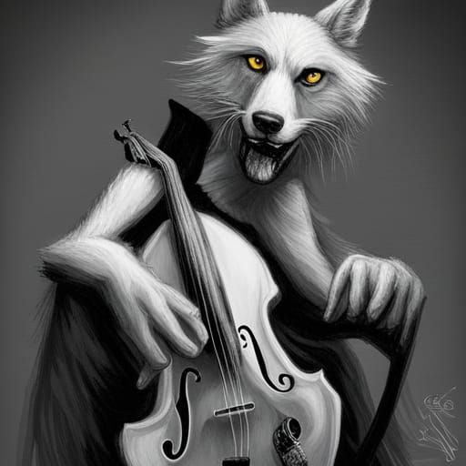 Sinister Wolf Girl Playing Cello