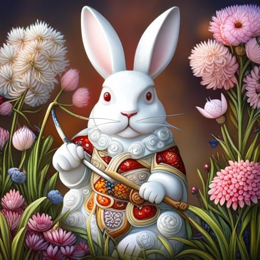 Samurai Rabbit in Autumn: Blown Glass Sculpture