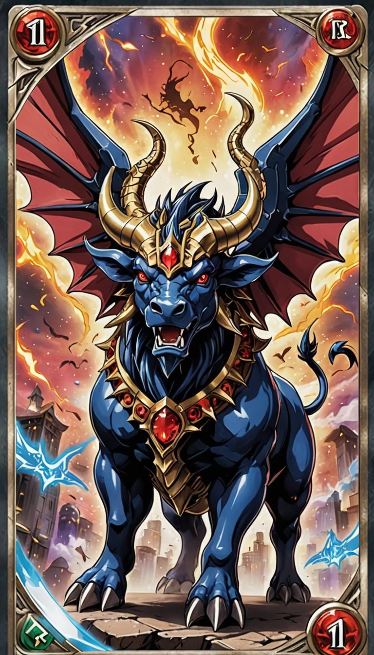 Yugioh card that has a bull with dragon wings drawn on it