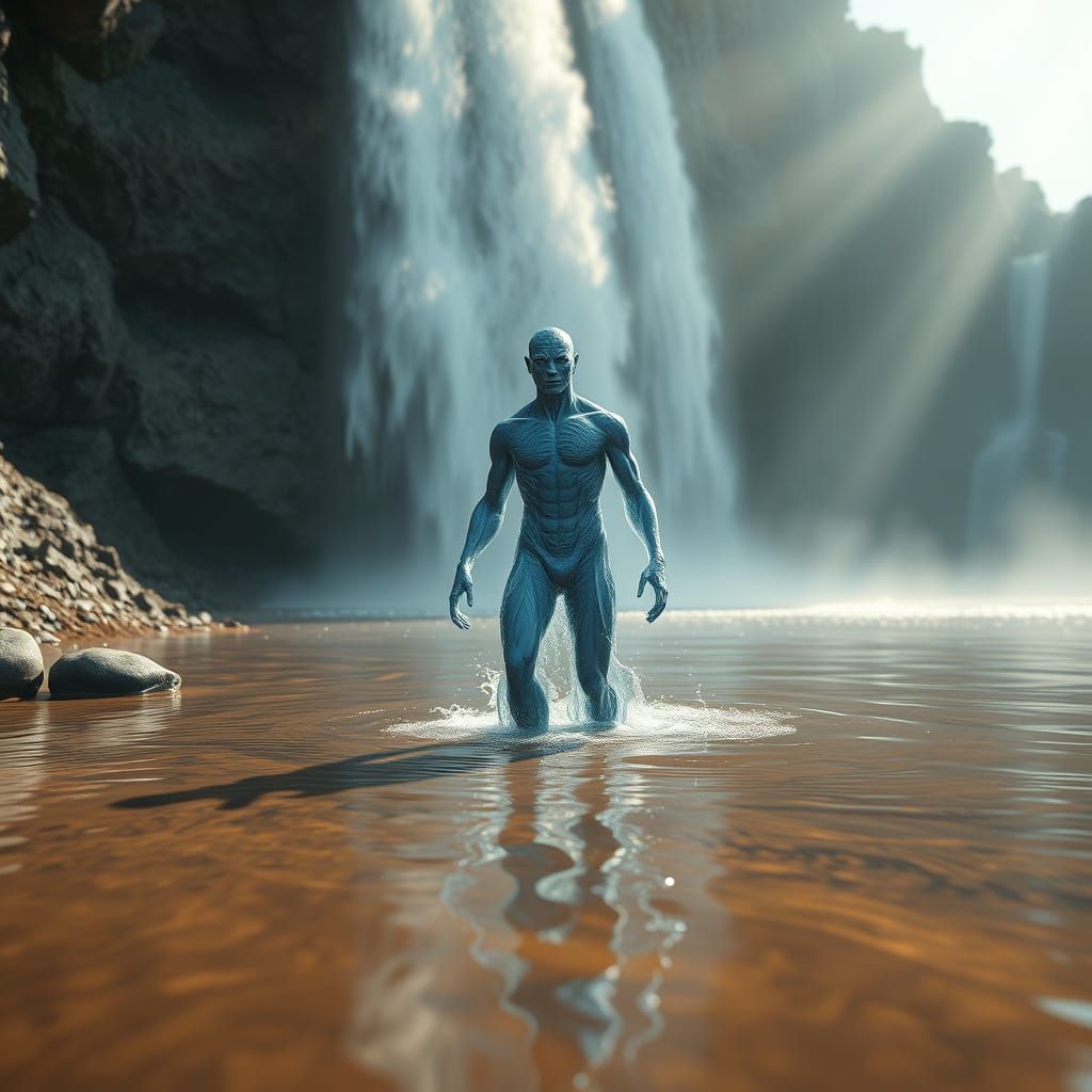 Water Elemental Emerge from Muddy Waterfall into Prime World