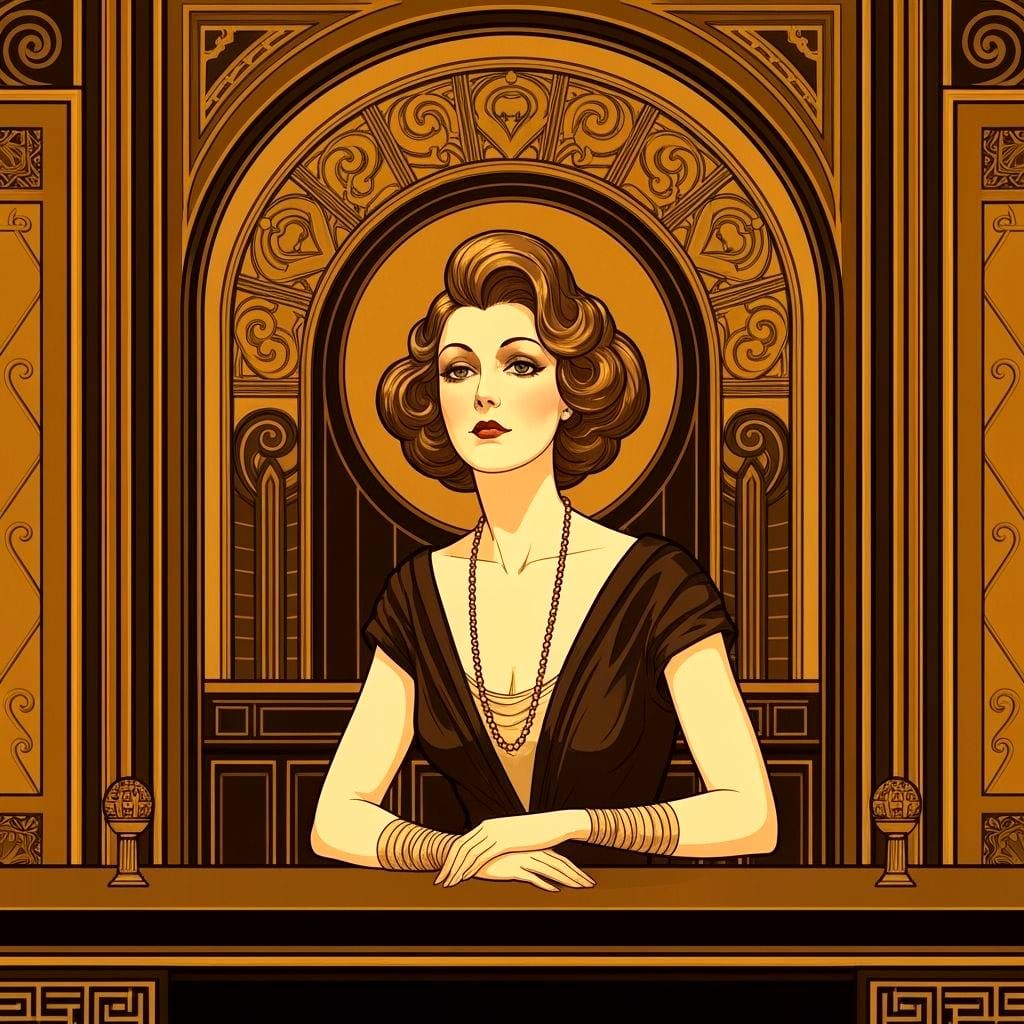 Elegant Lady in 1900s High Class Club Art Deco Style