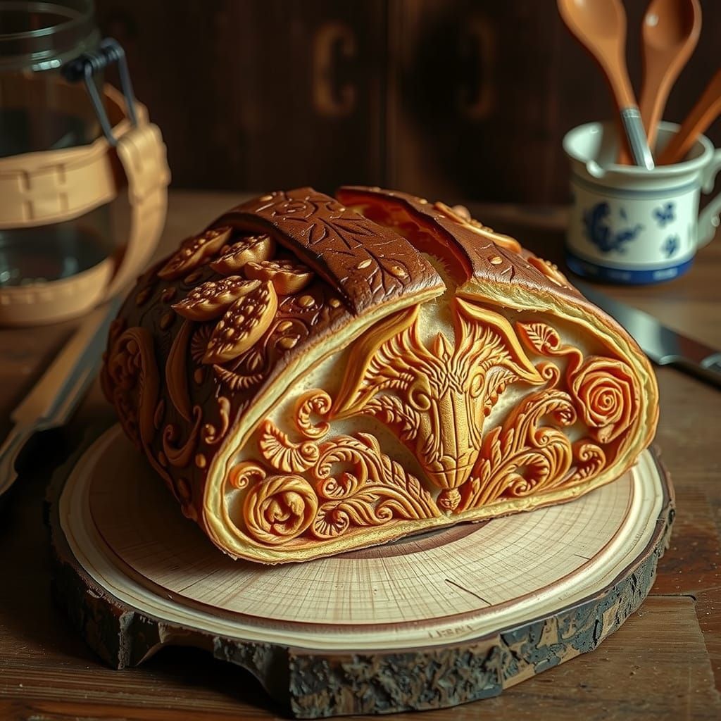 Intricately Carved Wooden Bread Sculpture