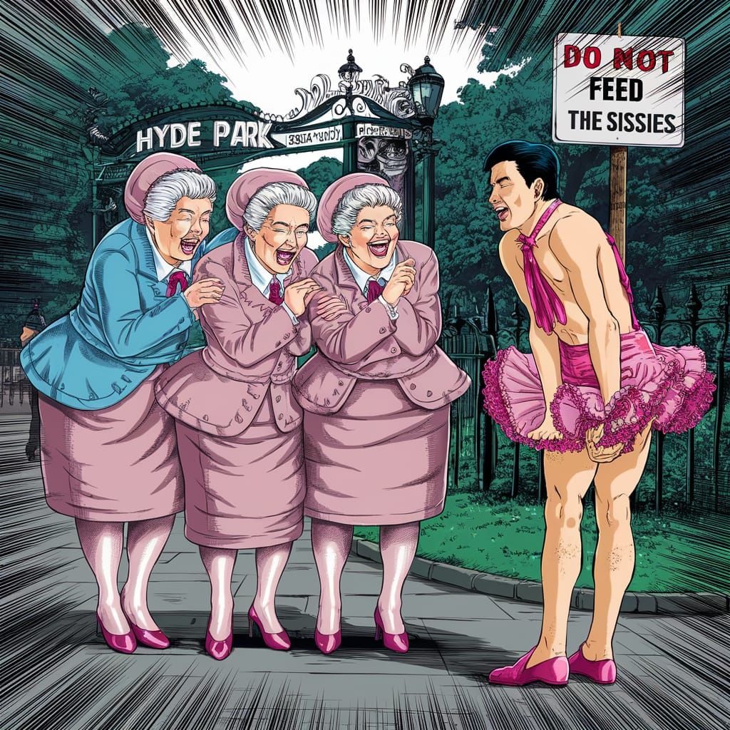 Humorous Manga Scene in Hyde Park, Anime Style