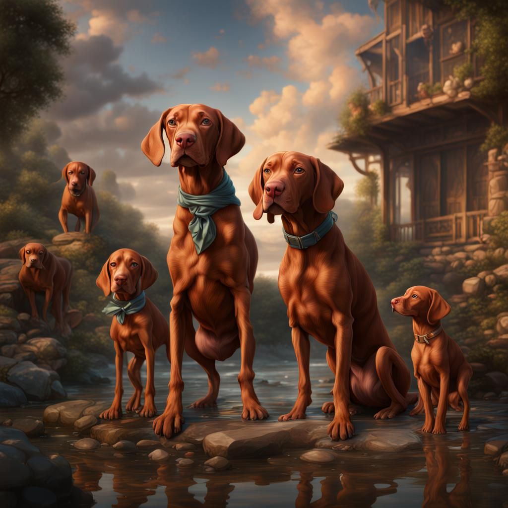 Vizsla Family Celebrates Father's Day: Matte Painting
