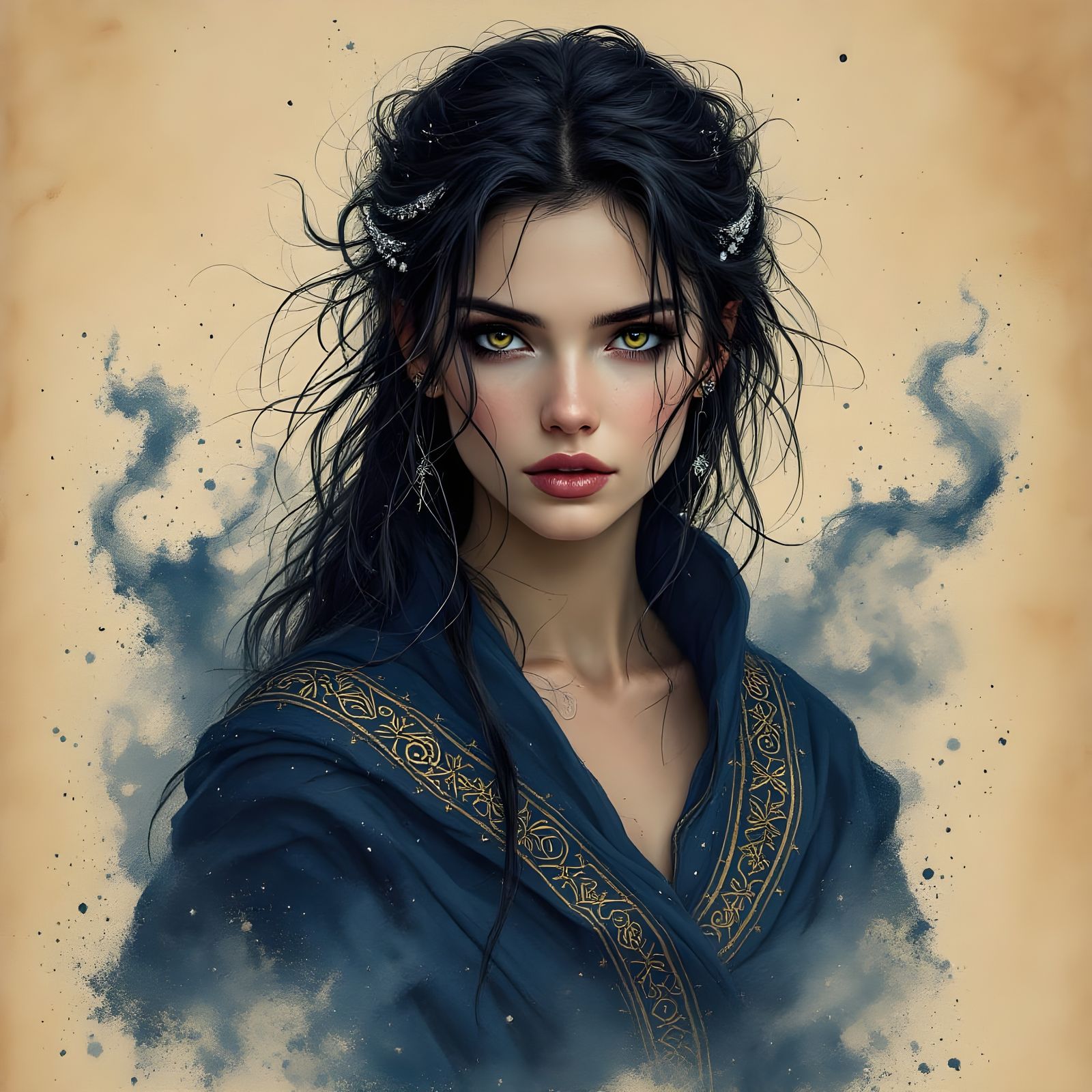 Ethereal Norse Goddess Illuminated by Midnight Blue Mist