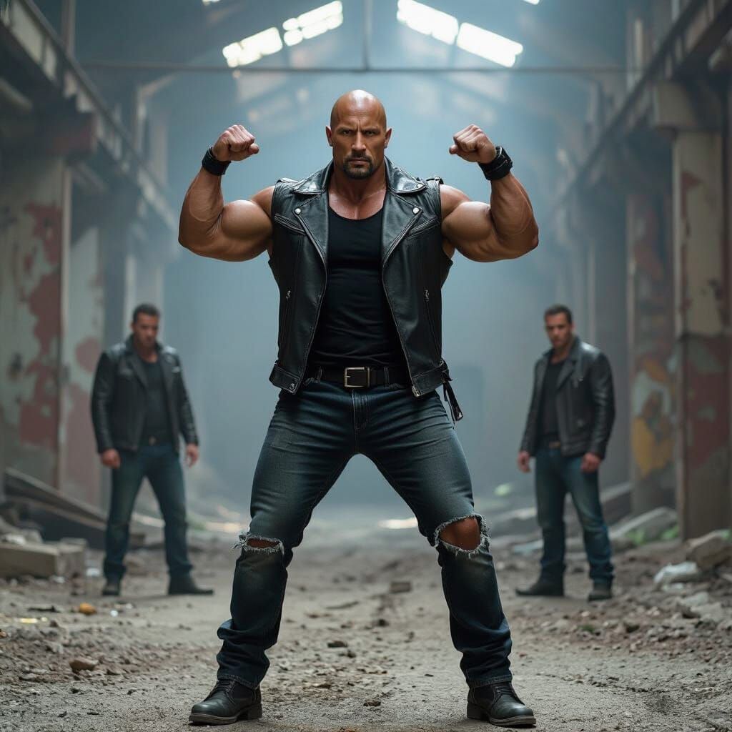 Dwayne Johnson Flexing Muscles in Abandoned Factory