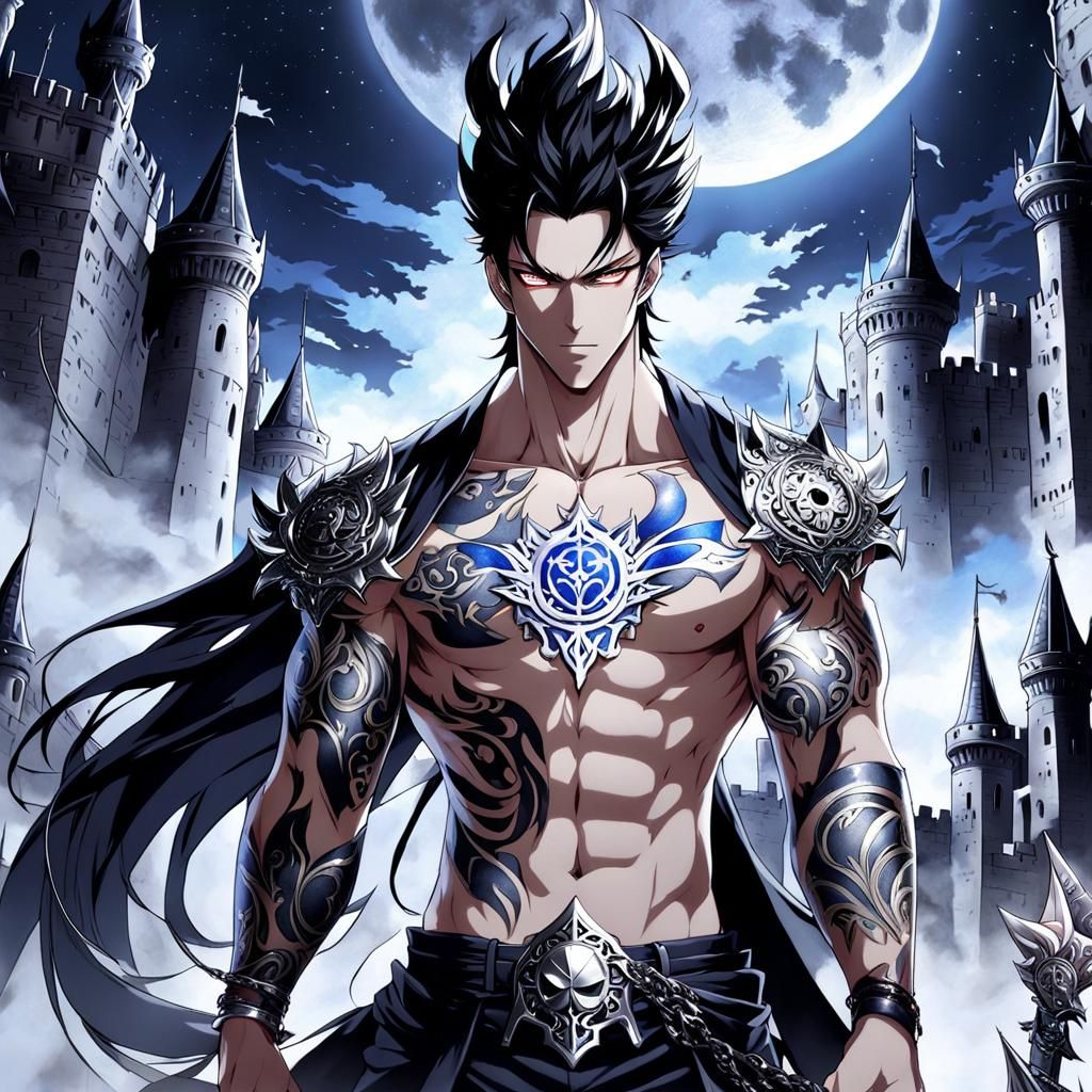 Handsome Royal Demon with Tattoos in Anime Style