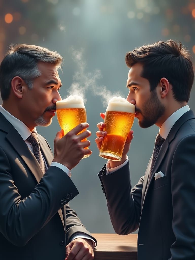 Men Enjoying High-Quality Beer, One With Vortex Head