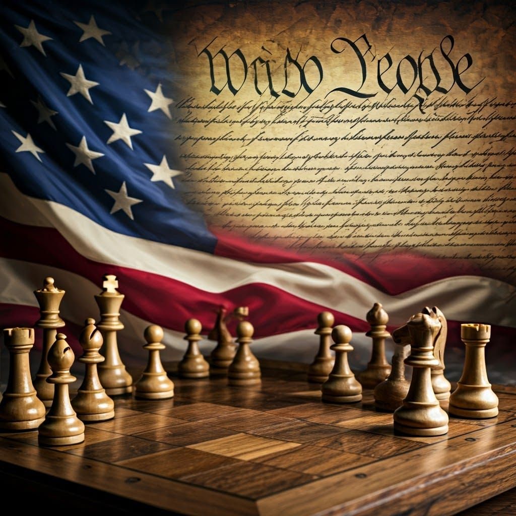 Chessboard with Constitution and Flag in Cinematic Style