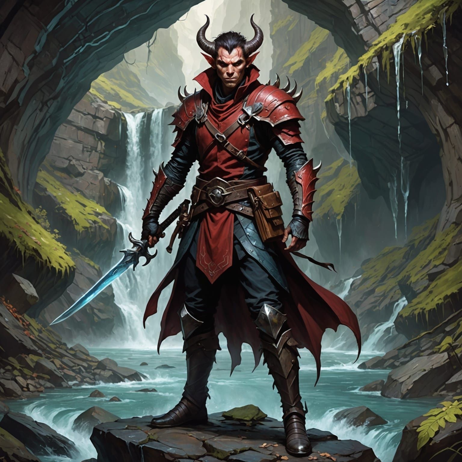 Tiefling Rogue Portrait in Crystal Cave