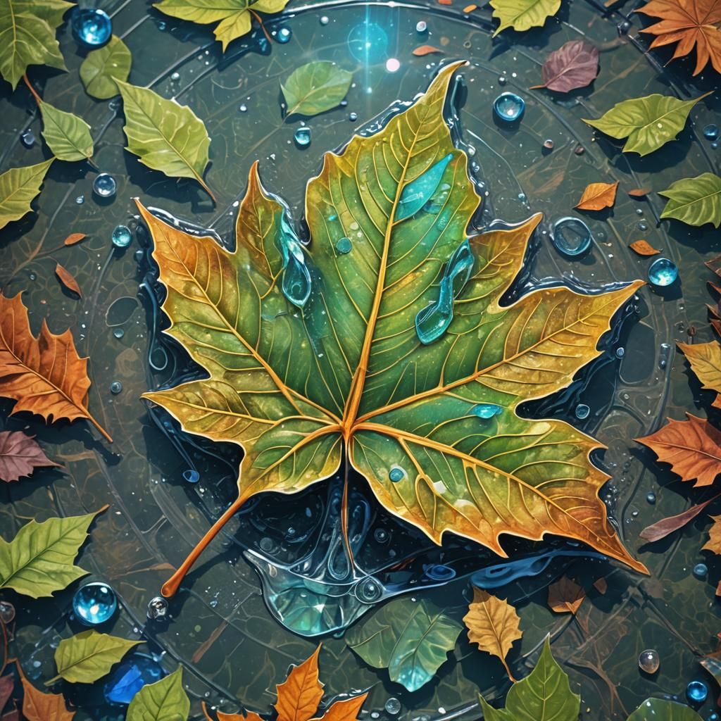 Leaf Frozen in Birdbath: Astral Illustration