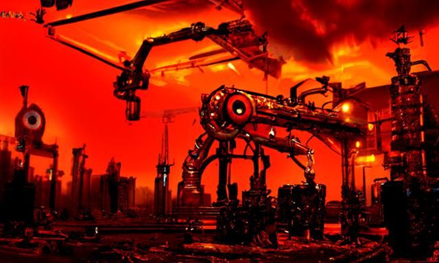 Steampunk Fabrication Machine in Dystopian Cityscape