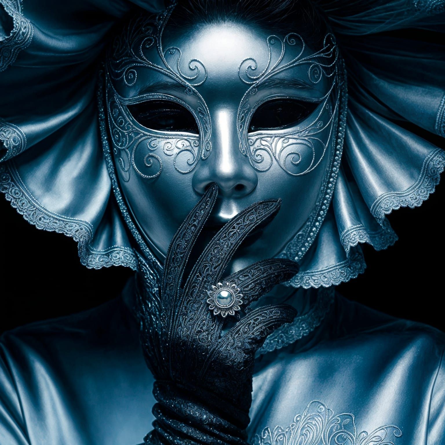 Ethereal Masquerade Figure in Luxurious Attire
