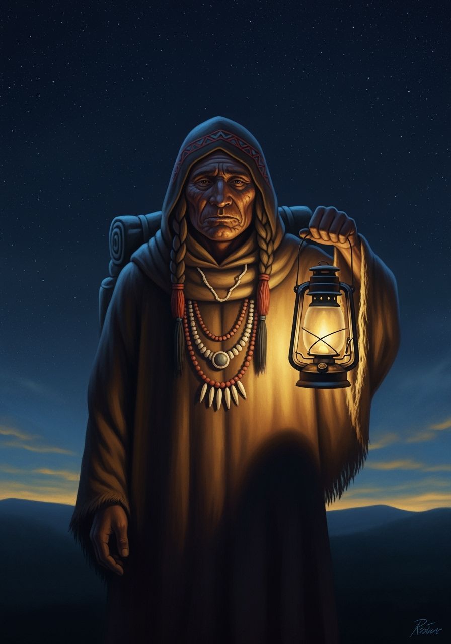 Symbolic First-Foot Portrait With Lantern Under Starlit Sky