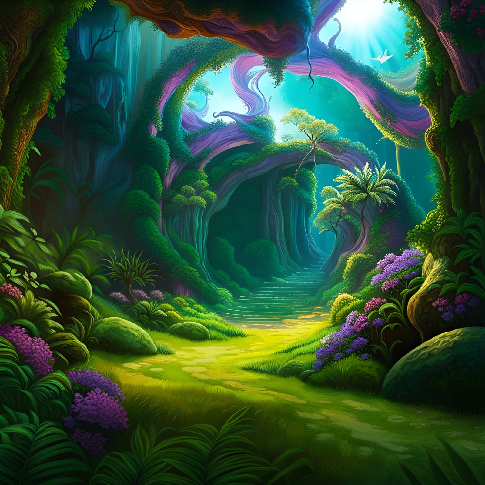 Glowing purple portal, Path through enchanted psychedelic  f...