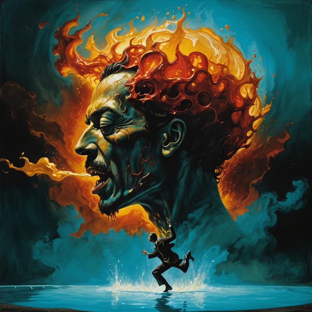 Man Melts into Gold: A Surrealist Inferno