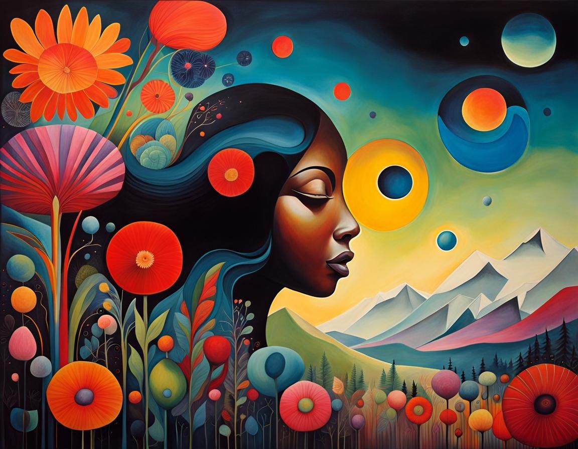 Iridescent Fantasy Landscape in Gouache Style