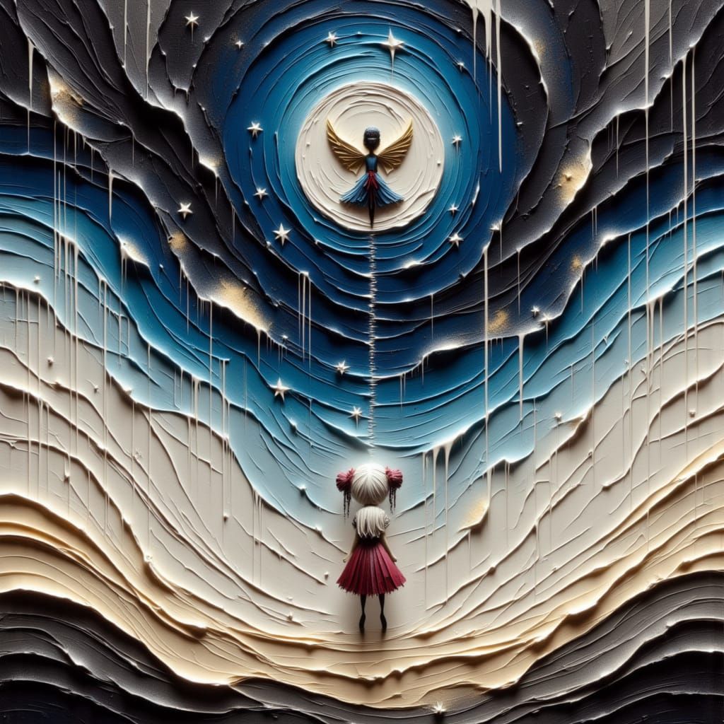 Whimsical Moonfairy Reaching for Starry Sky in 3D Oil Brushw...