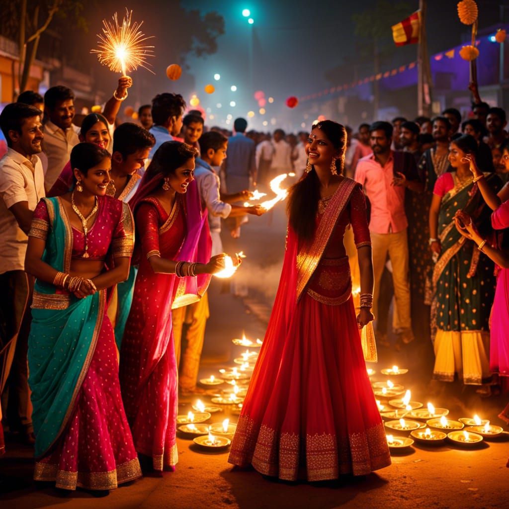 Diwali Night Street Party in India