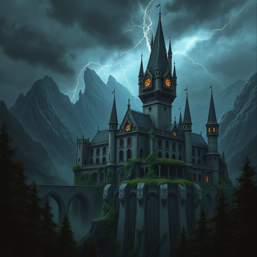 Fantasy Vampire Castle Under Ominous Sky
