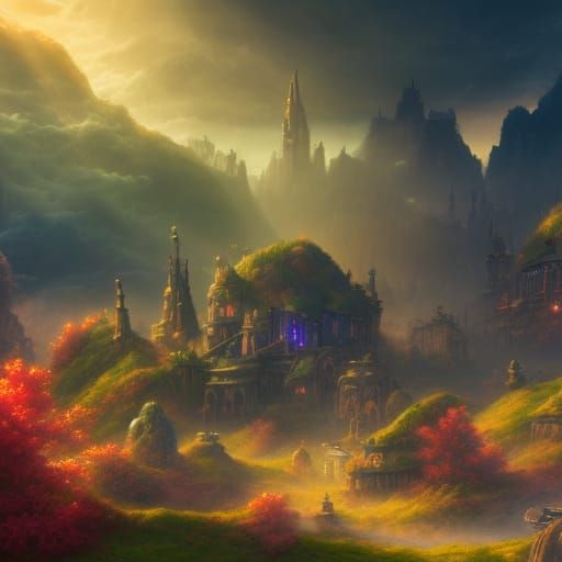 Steampunk Town in the Clouds, Ghibli-esque Art