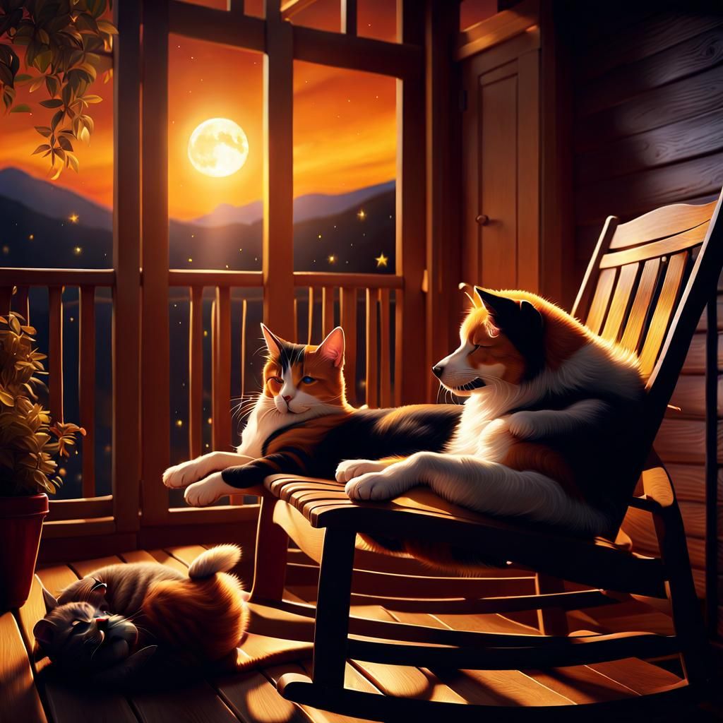 Dog and Cat Napping in Digital Art