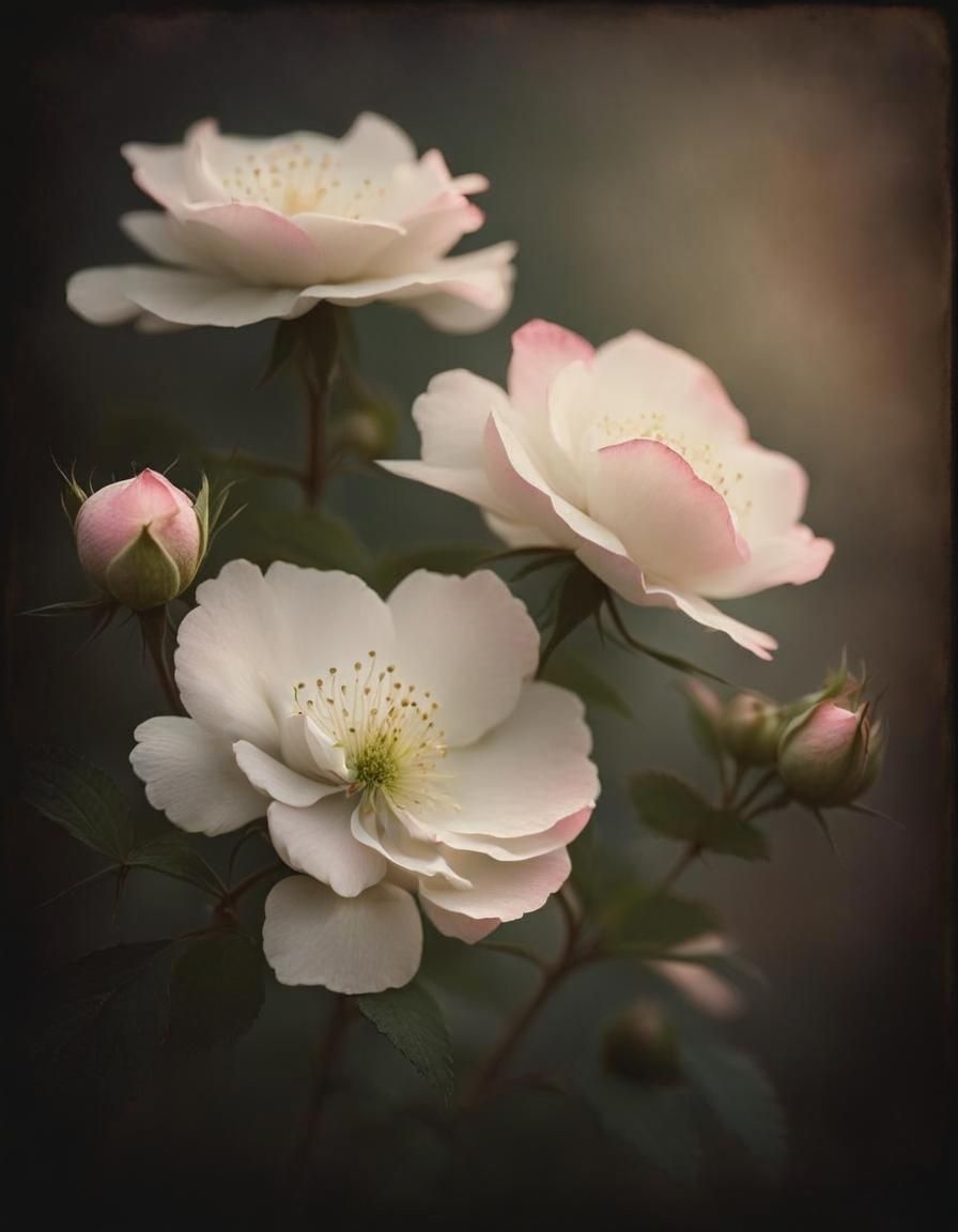 Vintage Sepia Photo of White Wild Roses