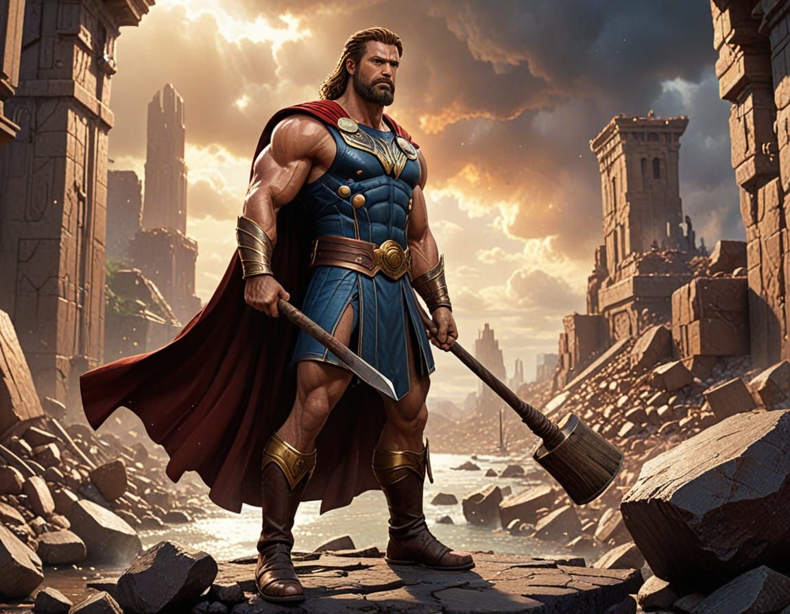 Bearded Hercules in Epic Digital Painting