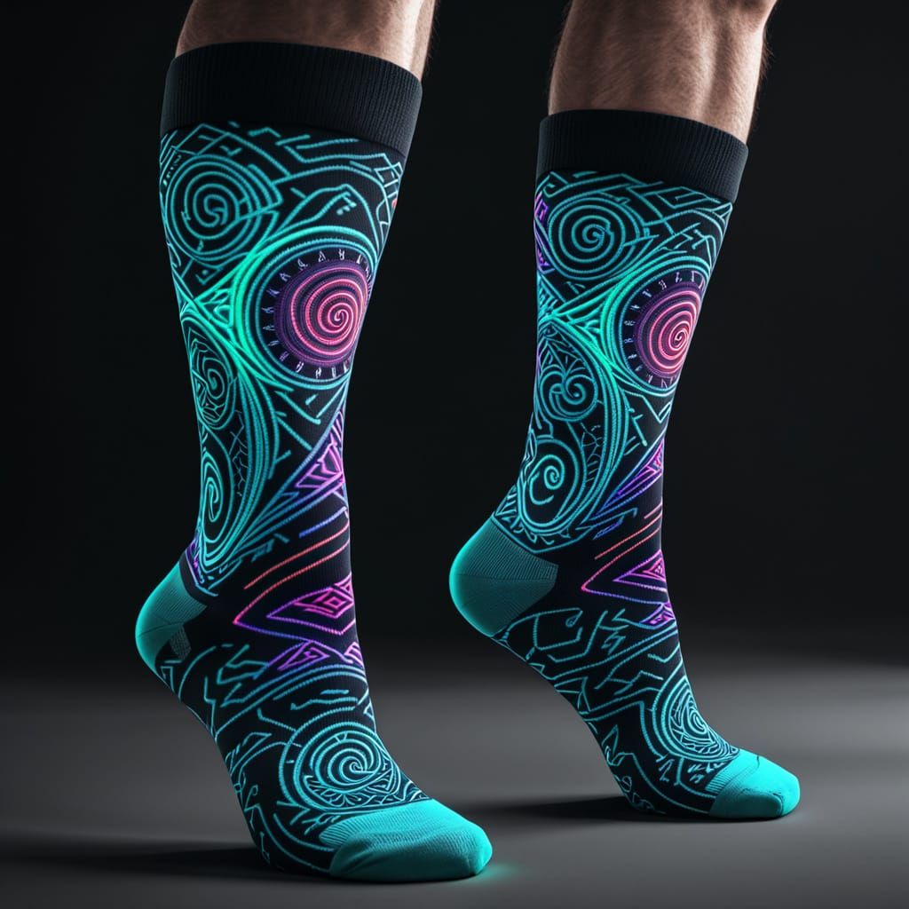 Neon Riemann Zeta Function Tattoo Socks in HDR