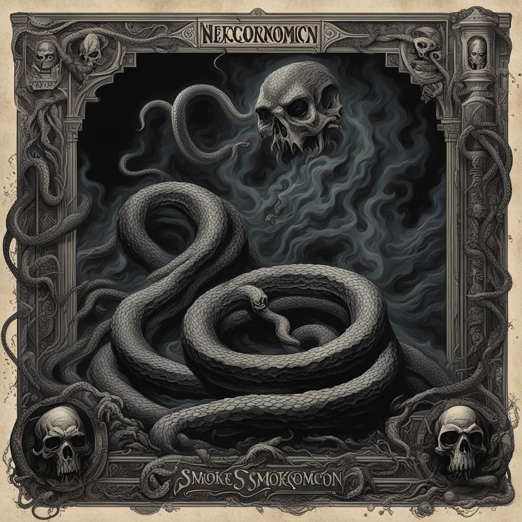 Sinister Necronomicon with Snake in Dark Fantasy Style