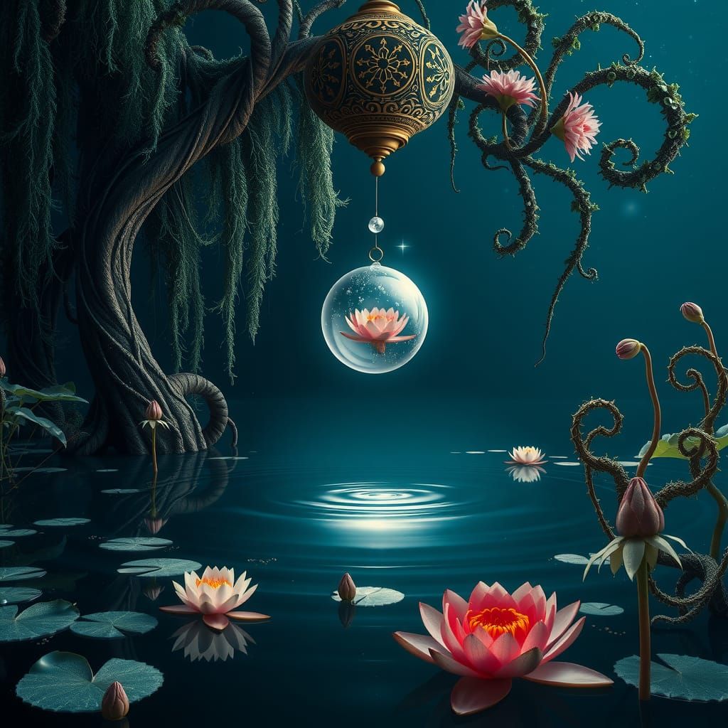 Ethereal Glowing Orb over Serene Lake