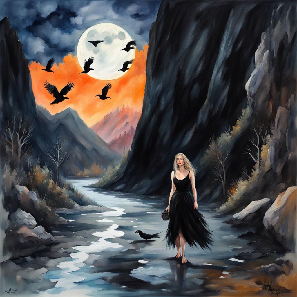 Fantasy Queen in Flooded Street, Gouache Style