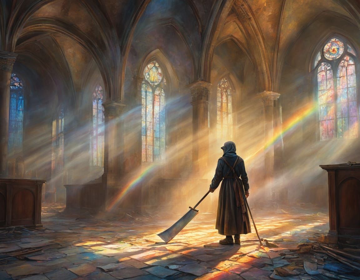 Romantic Scythe Figure in Abandoned Church