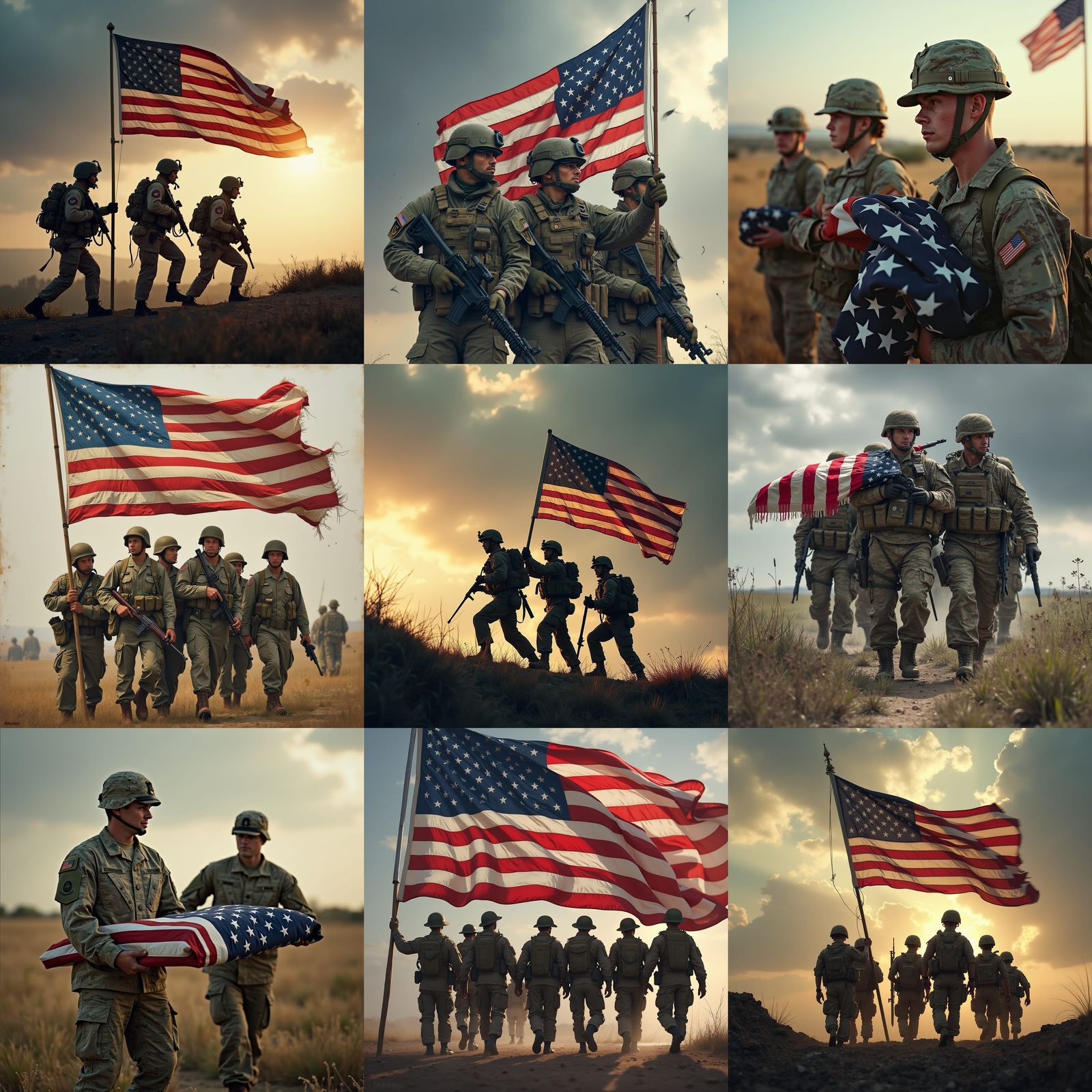 American Flag Carried by Soldiers: Realistic Image