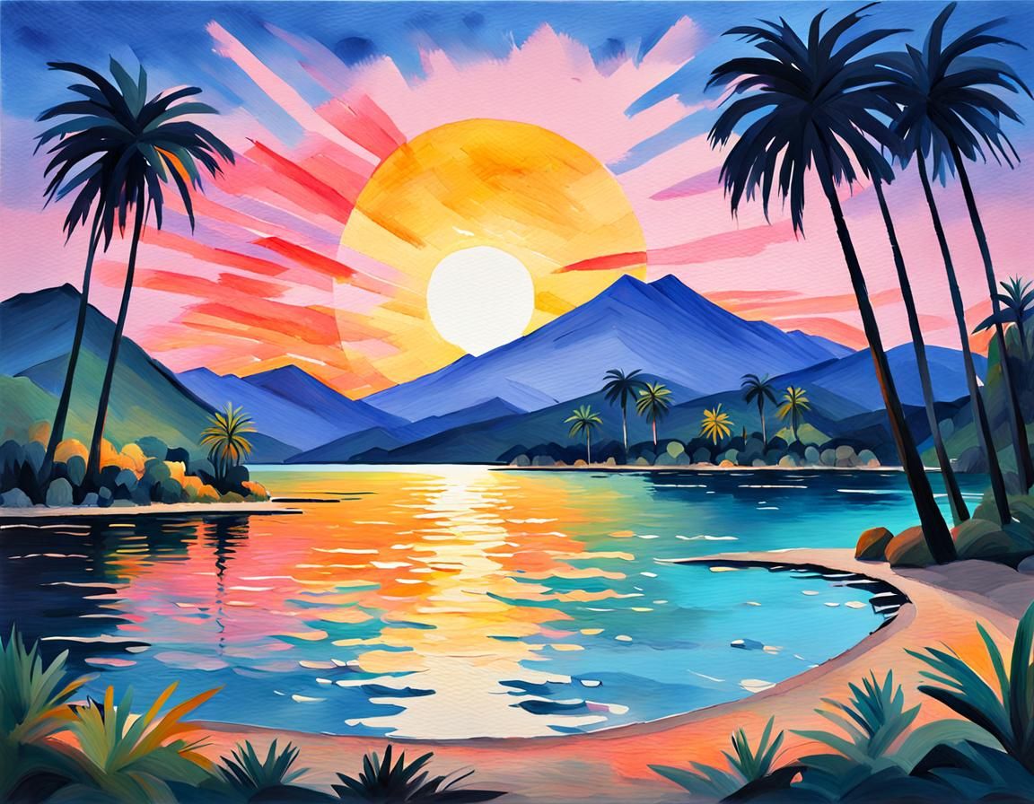 Vibrant Sunset Painting in Fauvist Style