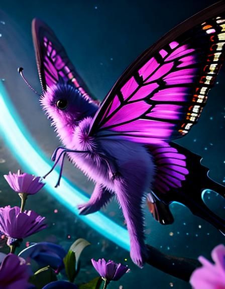 Fluffy Butterfly with Hearts in Digital Art Style