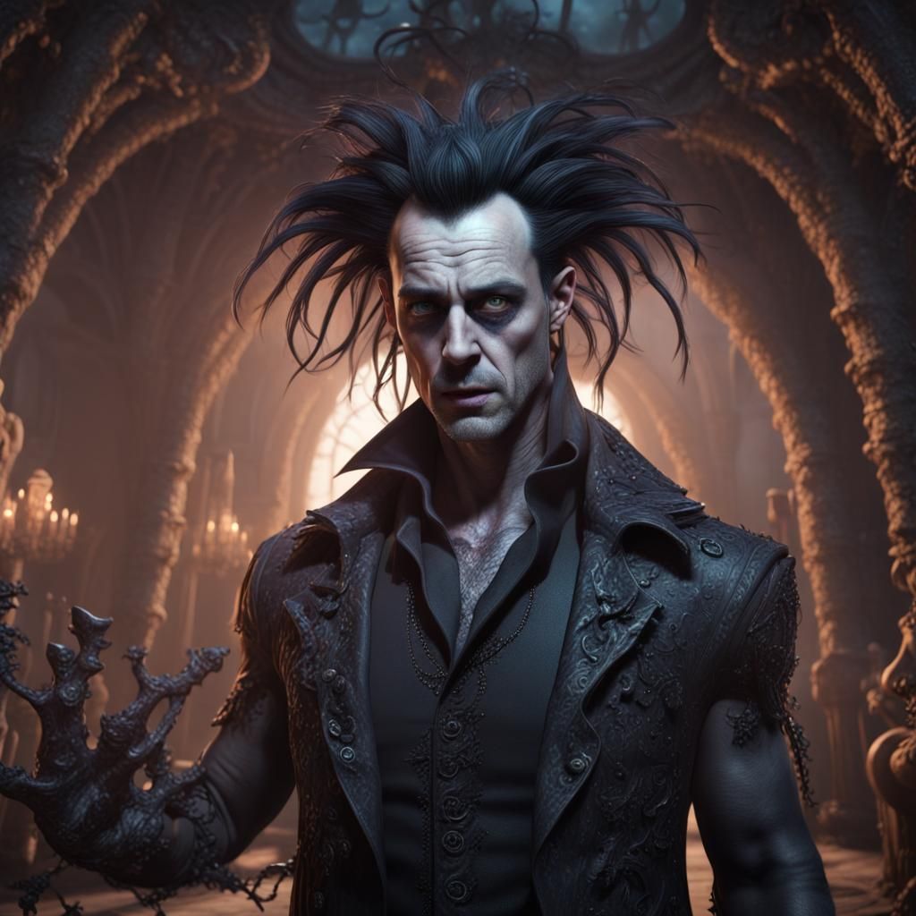 Tim Burton-esque Goth Man: Detailed Matte Painting