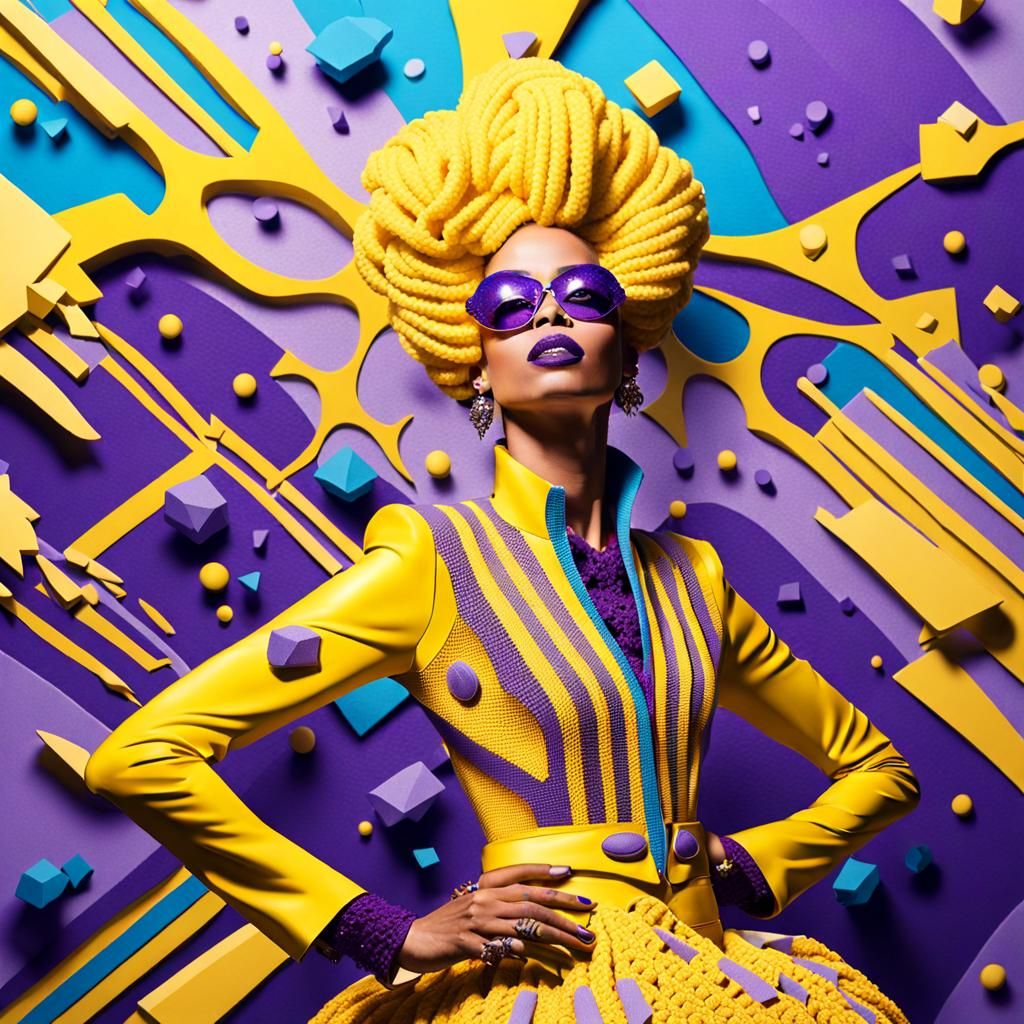 Psychedelic Crochet Drag Queen in Acrylic Art