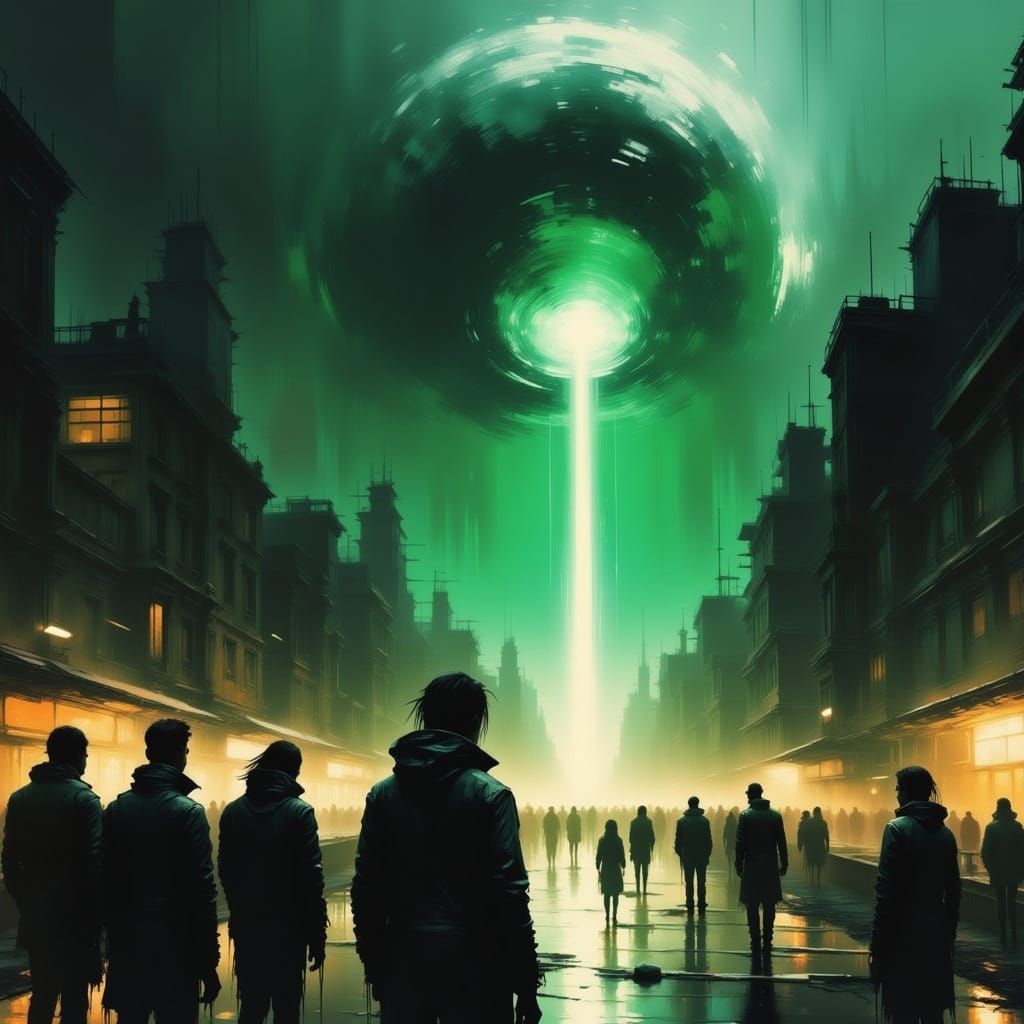 Apocalyptic Skyline with Celestial Bodies Colliding