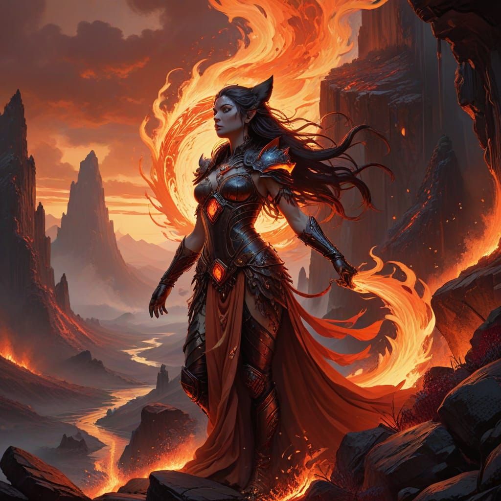 Shaman Summons Volcano Spirits in Dark Fantasy Style