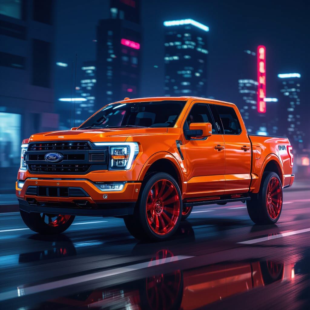 Futuristic 2030 F-150 Falcon Orange Concept Art